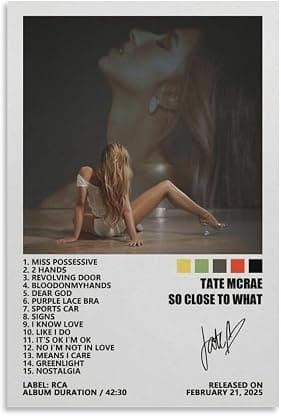 Pôster de tela Tate McRae SO CLOSE TO TH, pintura de arte decorativa de parede, sala de estar, quarto, decoração sem moldura, estilo 08 x 12 polegadas (20 x 30 cm) por Tela — capa do álbum