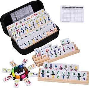 Mexican Train Dominoes Set with 91 Number Tiles, 4 Wooden Racks, Double 12 Dominoes Game Set for Family Fun, Parties, and Travel por Artista não identificado — capa do álbum