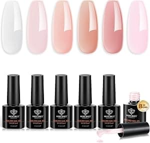 modelones Conjunto de esmaltes em gel Builder, cores de base, gel nude rosa, esmalte em gel de borracha reforçado, extensão 8 em 1, lâmpada LED para unhas, curado, 6 cores por Gel — capa do álbum