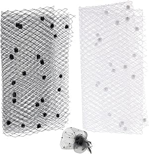 2 peças de tecido de rede de véu de 1 jarda com bola pequena, véu de chapéu preto e branco para noivas, tecido de malha Fascinator Millinery para decoração por Artista não identificado — capa do álbum