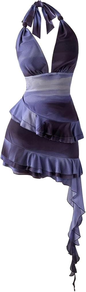 Vestido de verão feminino Y2k frente única mini vestido de malha frente única vestido floral com babados vestido de convidada de casamento por Verdusa — capa do álbum