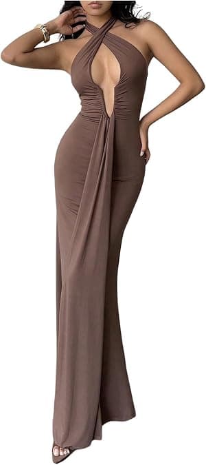 Vestido feminino com recorte cruzado maxi para noite com laço e costas nuas, vestido emagrecedor para festivais por Verdusa — capa do álbum
