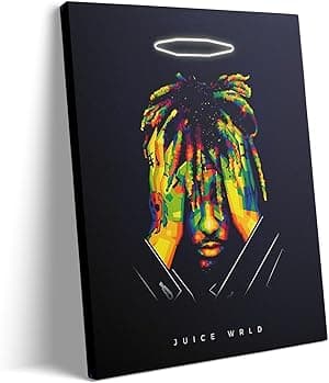 Juice WRLD Canvas Wall Art Decor - Retrato de rapper colorido com halo, arte inspirada na música para quarto, sala de estar ou estúdio de música, decoração de parede 20 x 25 cm por Lona — capa do álbum