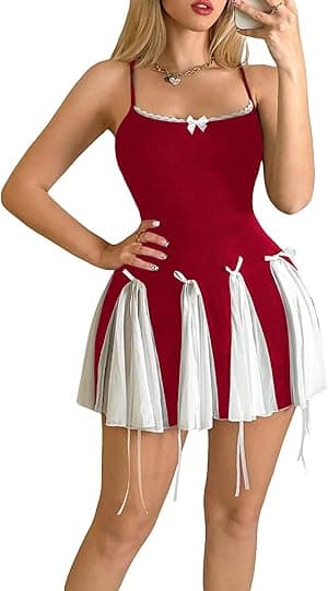 Vestido feminino Y2K com laço cruzado cruzado frente única vestido Cami de renda colorblock por Verdusa — capa do álbum