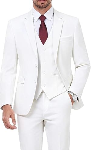 WEEN CHARM Ternos masculinos slim fit, terno de 3 peças para homens, blazer de 2 botões, colete e calça com gravata, conjunto de terno de smoking masculino, Branco, GG por Artista não identificado — capa do álbum