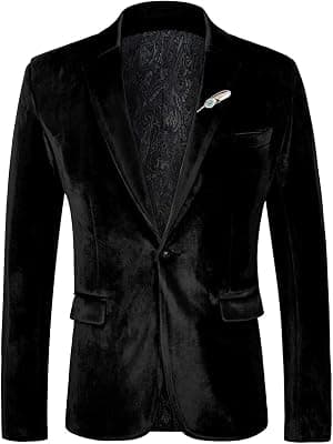 WEEN CHARM Blazer de veludo masculino slim fit com um botão, casaco de smoking para formatura, festa de casamento, jantar, Preto, G por Artista não identificado — capa do álbum
