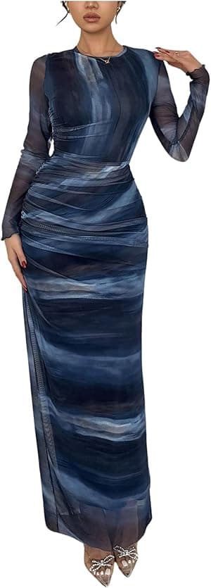 Vestido maxi feminino Y2k com estampa de leopardo, malha transparente, colado ao corpo, manga comprida, vestido de outono com estampa de guepardo por Verdusa — capa do álbum
