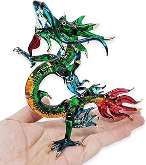 Estatueta pequena de dragão chinês verde vermelho de 12,7 cm – Miniatura de vidro soprado à mão, dragões pintados à mão, criatura mítica, animais, cristal, decorativa, por Artista não identificado — capa do álbum