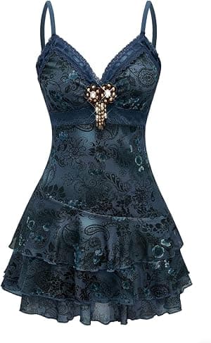 Vestido feminino Y2k gótico vintage Boho frisado renda com babados estampa Paisley minivestido em camadas por Verdusa — capa do álbum