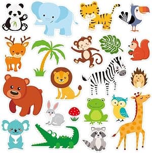 20 PCS Jungle animals Thick Gel Clings Safari Window Gel Clings Decals Stickers for Kids Toddlers and Adults Home Airplane Classroom Nursery Zoo Animals Party Supplies Decorations por Artista não identificado — capa do álbum