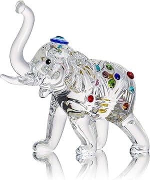 LONGWIN Crystal Elephant Statu Glass Elephant Figurines with Trunk Up Art Glass Animal Sculpture Collectible Figurines Lucky Feng Shui Home Decor Ornaments por Artista não identificado — capa do álbum