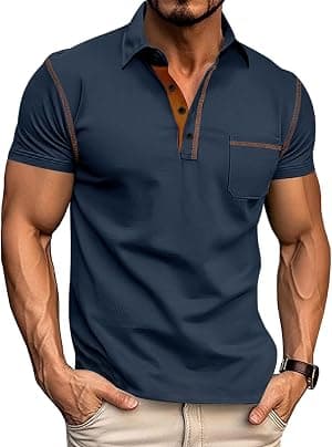 Camisa polo masculina manga curta golfe camiseta leve casual abotoada verão gola com bolso por Artista não identificado — capa do álbum