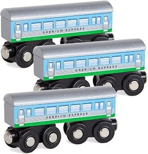 Orbrium Toys 3 Pcs Large Wooden Railway Express Coach Cars, Compatible with Thomas & Friends Push-Along The Tank Engine, Brio, Chuggington Wooden Train por Artista não identificado — capa do álbum