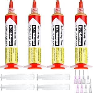 Treela Pacote com 4 10 ml 8341 Pasta de fluxo de solda sem limpeza 10CC Fluxo de solda aderente 40 ml Dispensador pneumático com êmbolo e ponta de distribuição para eletrônicos PCB IC Celular CPU LED BGA Reparação por Artista não identificado — capa do álbum