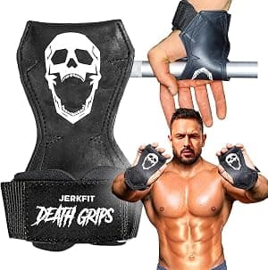 Alças de elevação JerkFit Death Grips, tiras de elevação para elevação de graus, puxadores e reforços pesados, com suporte acolchoado, proteção de palma e maior aderência para levantamentos pesados, Large por Artista não identificado — capa do álbum