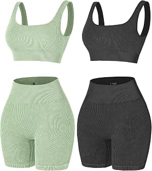 Conjunto de 4 peças de treino feminino sem costura canelado cintura alta shorts de ioga com sutiã esportivo por Artista não identificado — capa do álbum