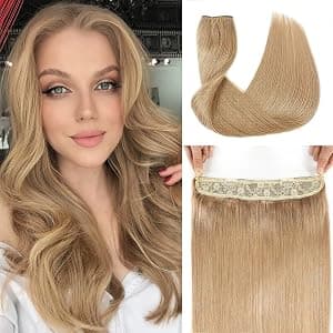 Extensões de cabelo Tinashe Halo de cabelo humano, loiro escuro, 45,72 cm, 100 g, extensões de cabelo liso com fio invisível, extensão de cabelo humano liso (45,72 cm, #27) por Artista não identificado — capa do álbum