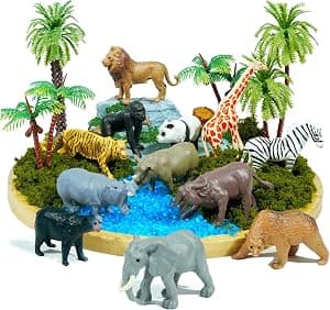 Rileryan 20 PCS Wild Jungle Rainforest Animals Diorama Supplies Kit Mini Safari African Animal Diorama Forest Zoo Plastic Animals Figurines Accessories Home Decor por Artista não identificado — capa do álbum